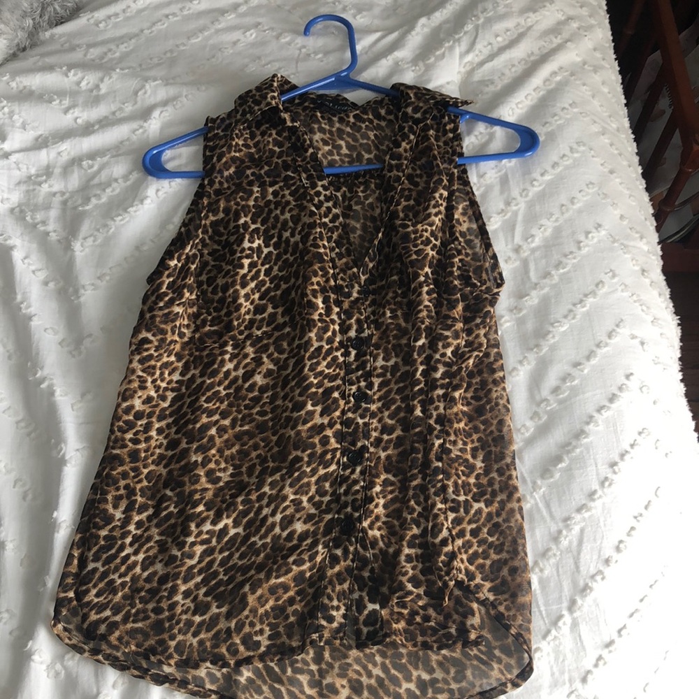 Leopard Print Sleeveless Blouse by Wet Seal (s)